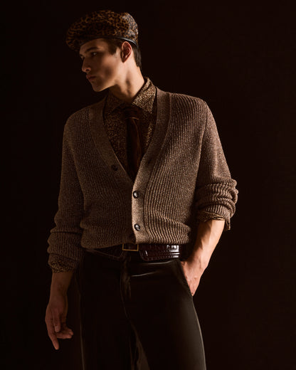 Half fisherman’s rib lurex knit cardigan