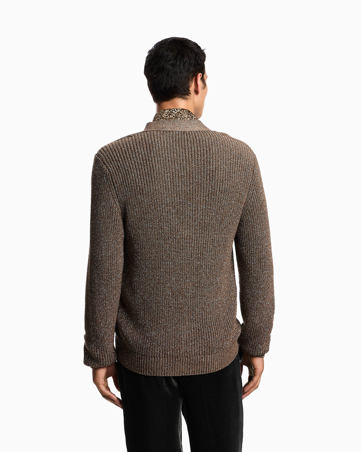 Half fisherman’s rib lurex knit cardigan