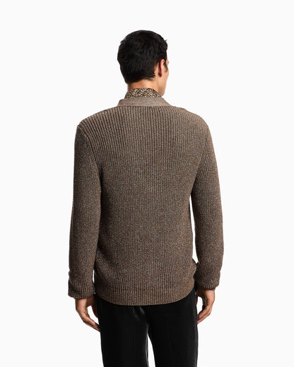 Half fisherman’s rib lurex knit cardigan