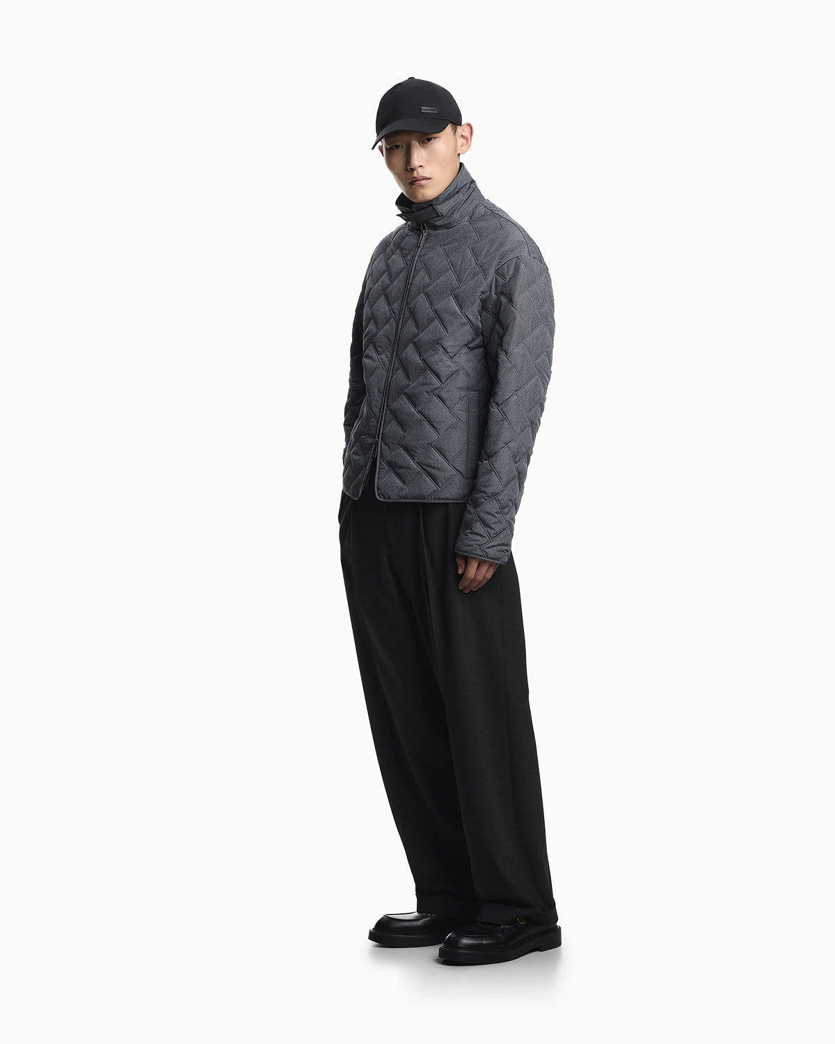 Quilted nylon blouson with an all-over check micro print