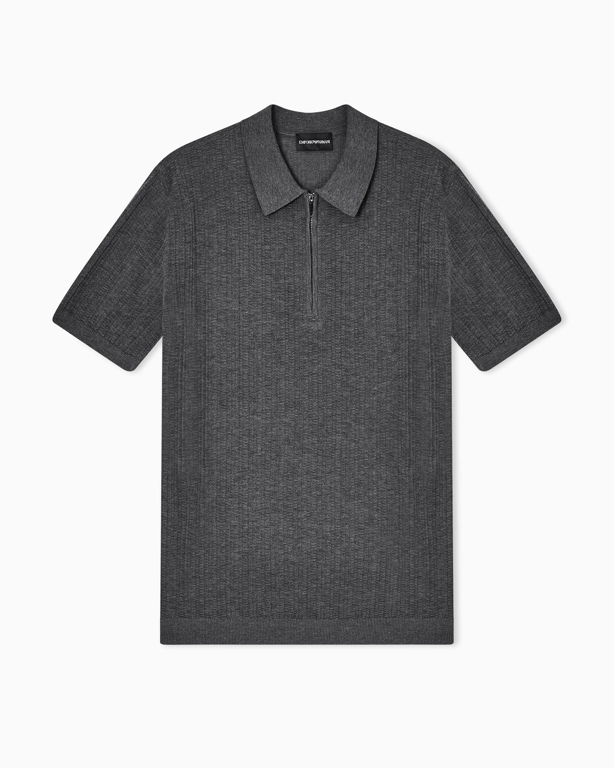 Vertical tuck-stitch jumper with polo-shirt collar