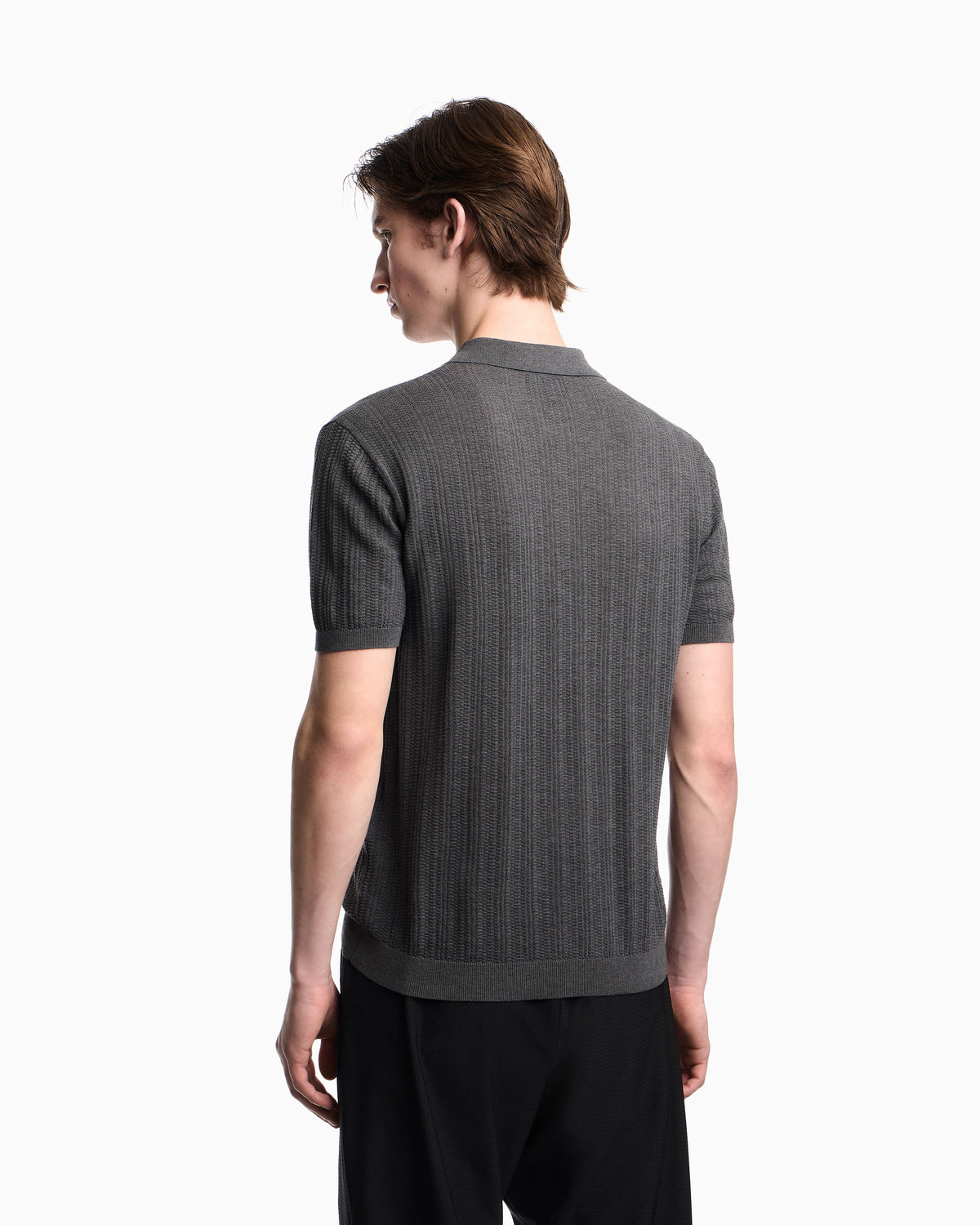 Vertical tuck-stitch jumper with polo-shirt collar