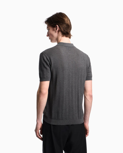 Vertical tuck-stitch jumper with polo-shirt collar