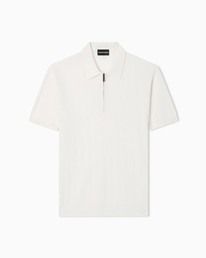 Vertical tuck-stitch jumper with polo-shirt collar