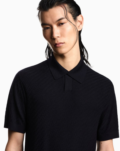Polo shirt-collar jumper in virgin wool with check motif