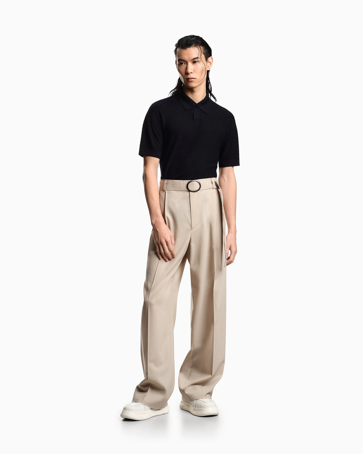 Polo shirt-collar jumper in virgin wool with check motif