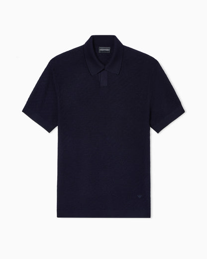 Polo shirt-collar jumper in virgin wool with check motif