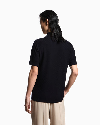 Polo shirt-collar jumper in virgin wool with check motif