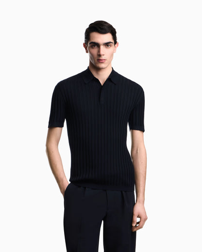 Travel Essential rib knit jacquard polo collar jumper