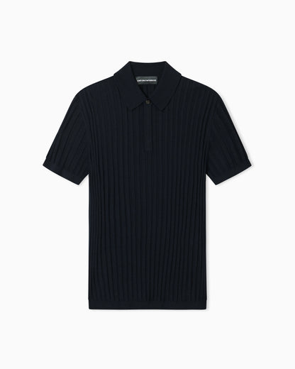 Travel Essential rib knit jacquard polo collar jumper