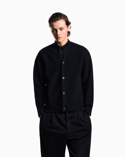 V-neck cardigan made of plush-knit virgin wool