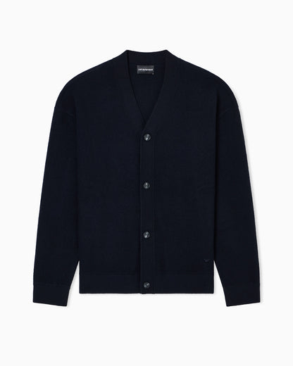 V-neck cardigan made of plush-knit virgin wool