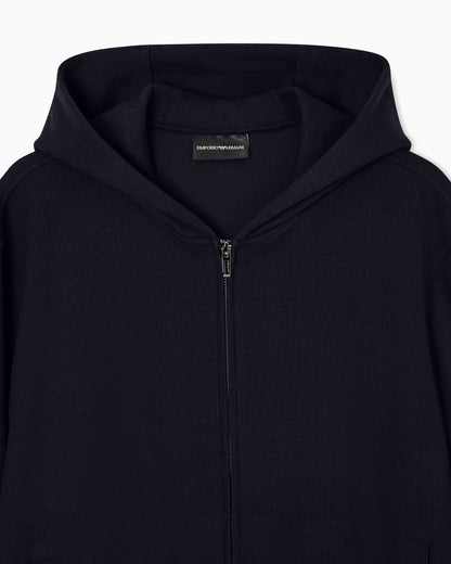 Travel Essential canneté jersey zip-up hooded sweatshirt