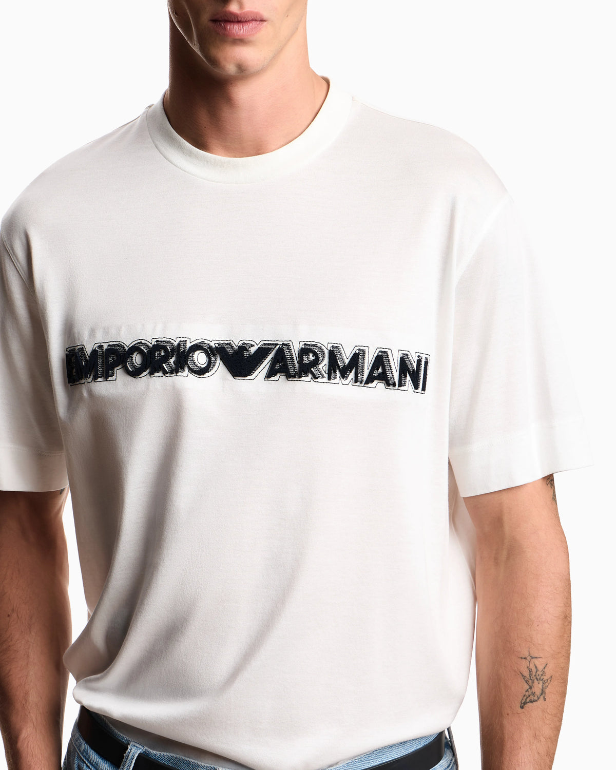 Lyocell blend jersey T-shirt with soft-touch embossed logo