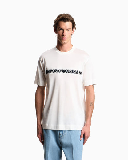 Lyocell blend jersey T-shirt with soft-touch embossed logo
