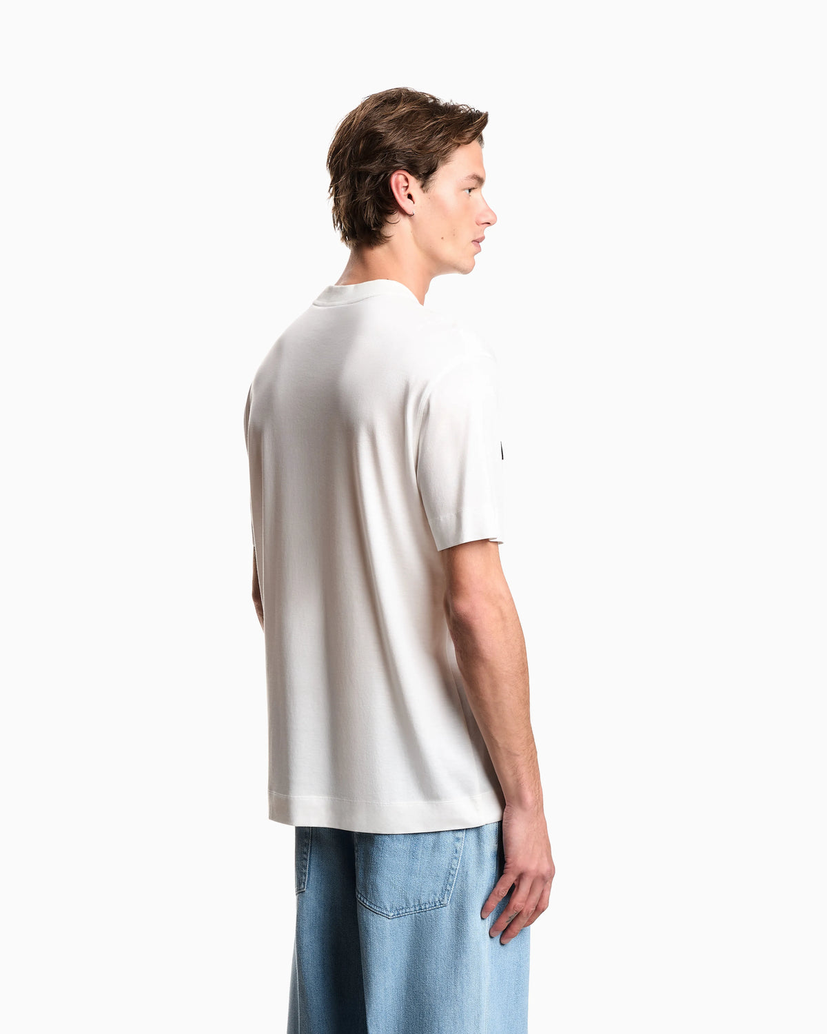 Lyocell blend jersey T-shirt with soft-touch embossed logo