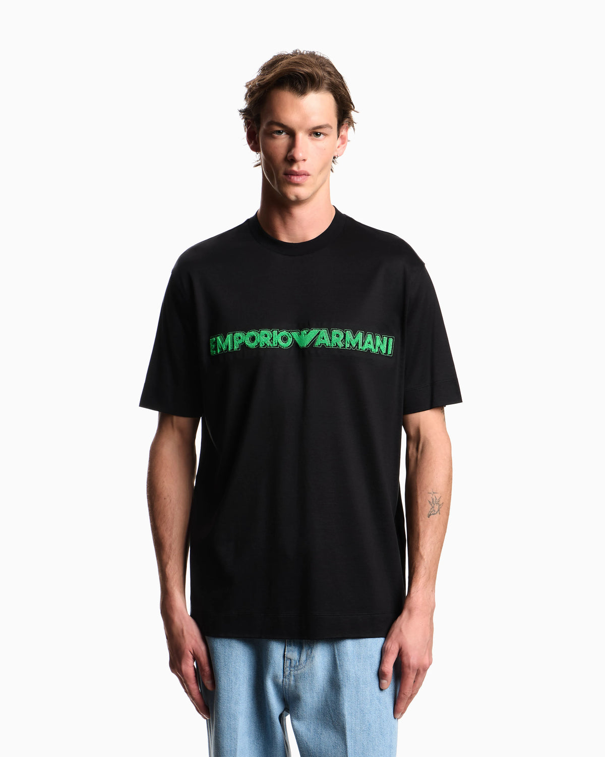 Lyocell blend jersey T-shirt with soft-touch embossed logo