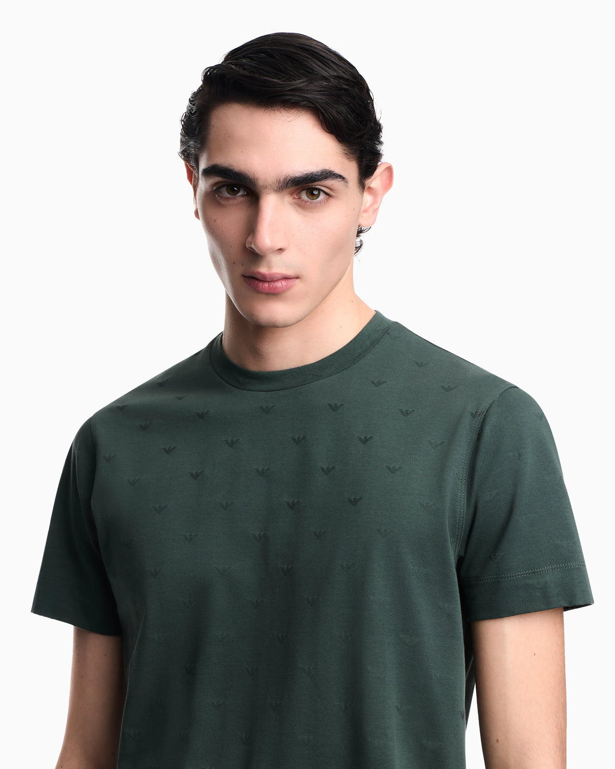 Slim-fit T-shirt in all-over micro-eagle jacquard jersey