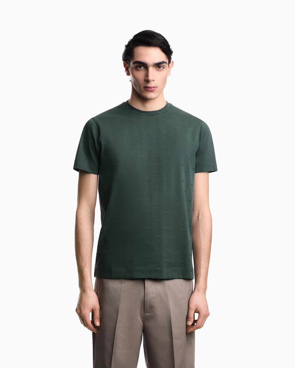 Slim-fit T-shirt in all-over micro-eagle jacquard jersey