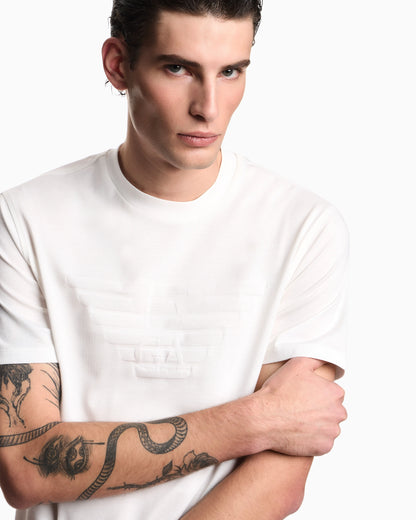 Intarsia jersey t-shirt in pure cotton with logo Essential