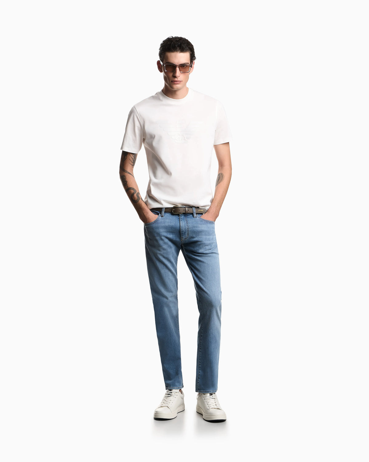 Intarsia jersey t-shirt in pure cotton with logo Essential