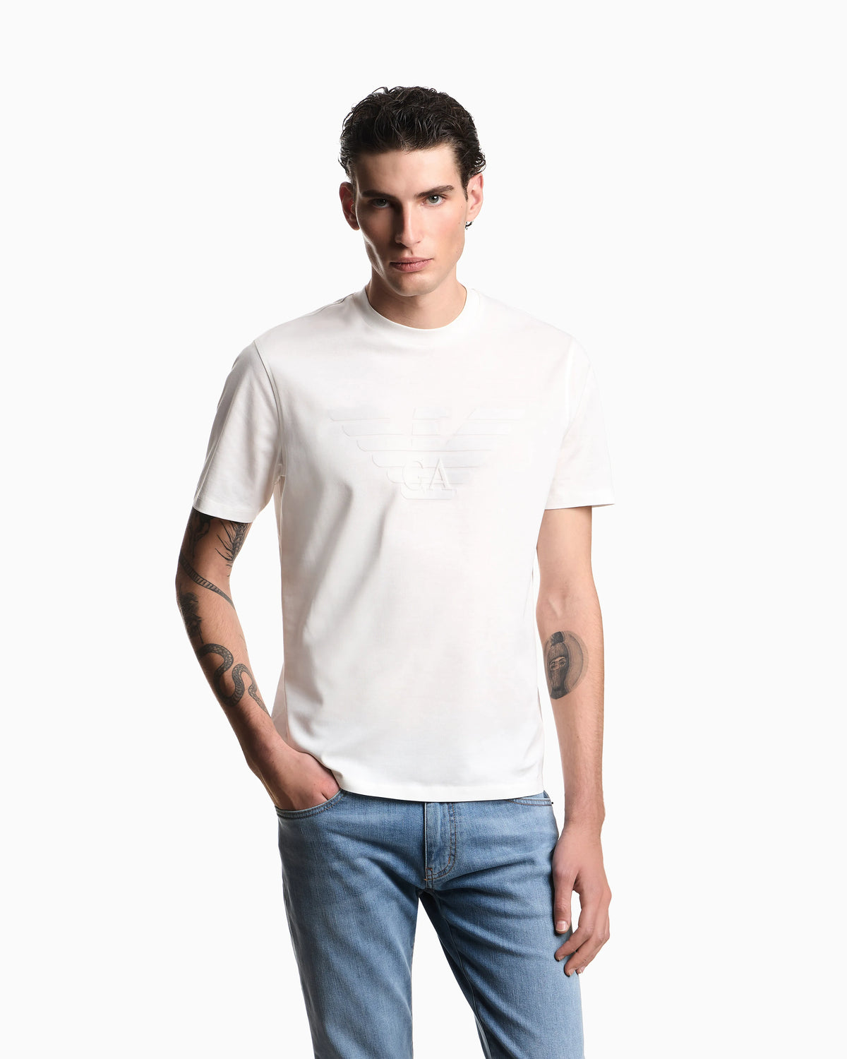 Intarsia jersey t-shirt in pure cotton with logo Essential