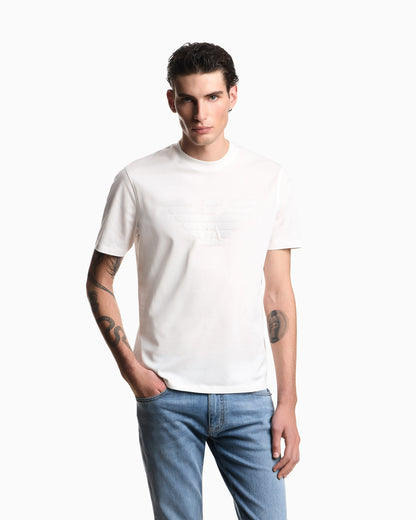 Intarsia jersey t-shirt in pure cotton with logo Essential