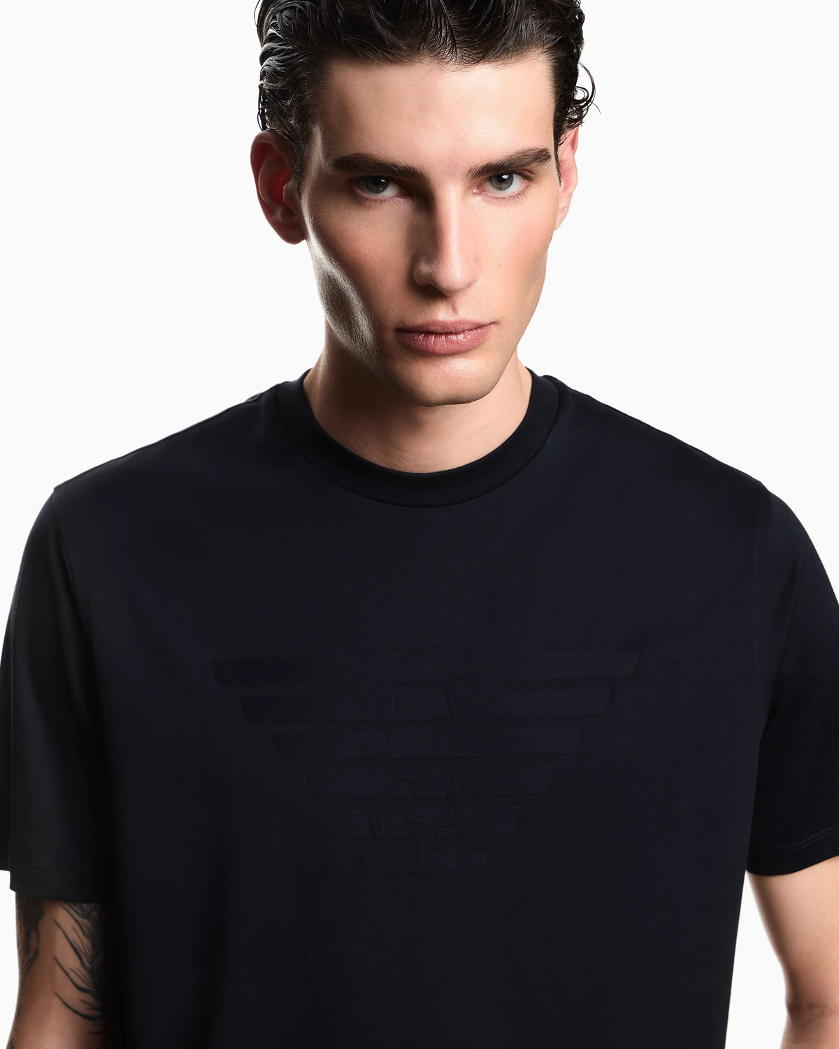 Intarsia jersey t-shirt in pure cotton with logo Essential