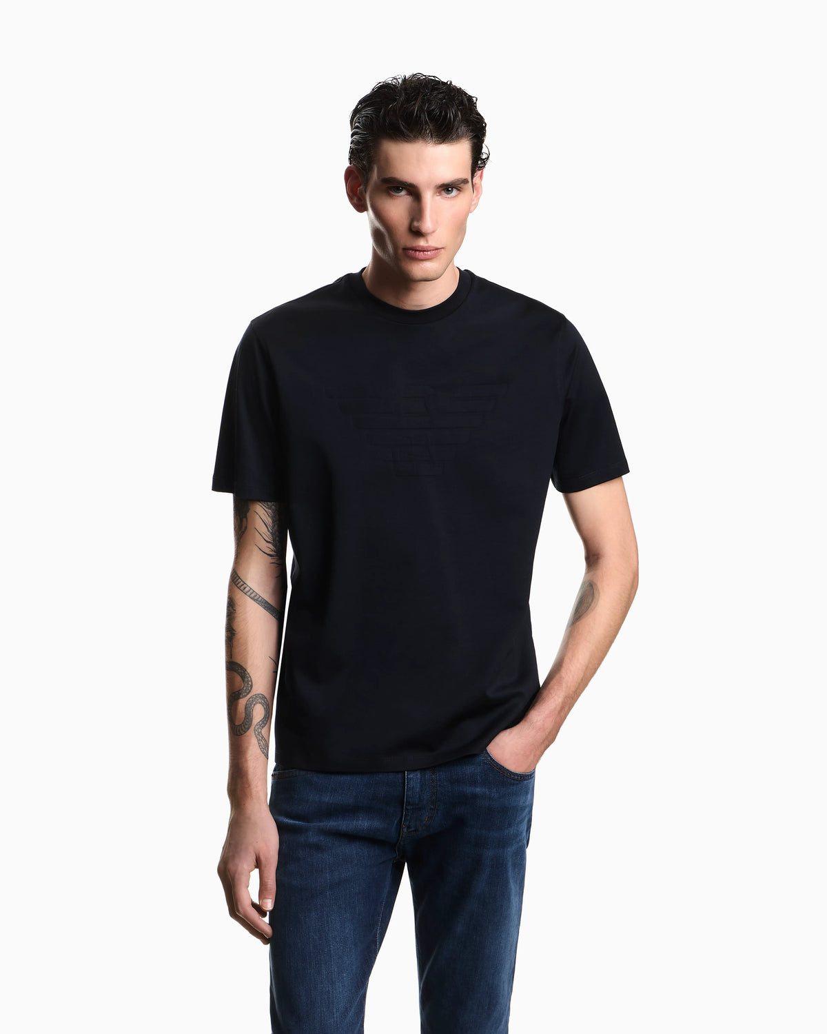 Intarsia jersey t-shirt in pure cotton with logo Essential