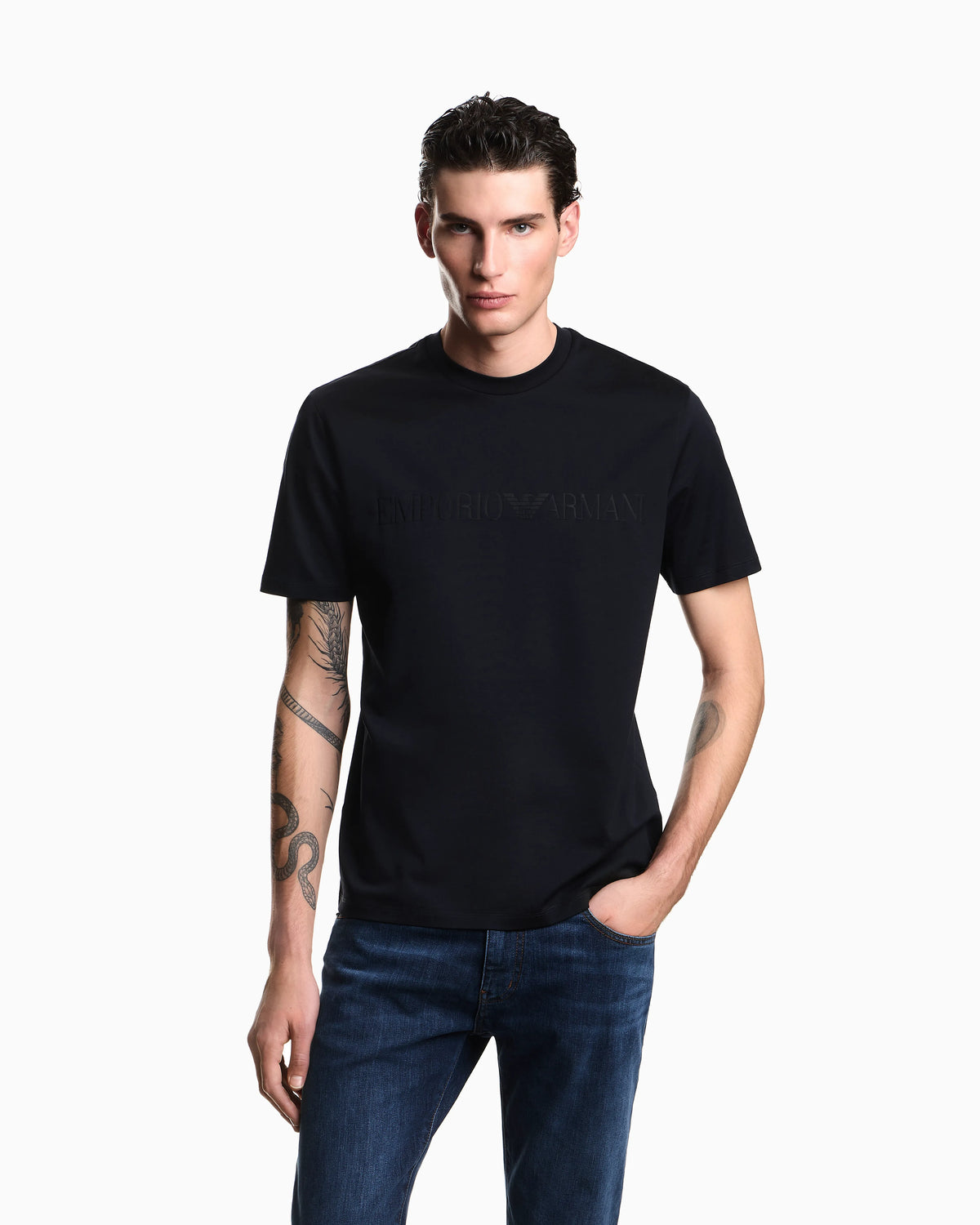 Intarsia jersey t-shirt in pure cotton with logo Essential