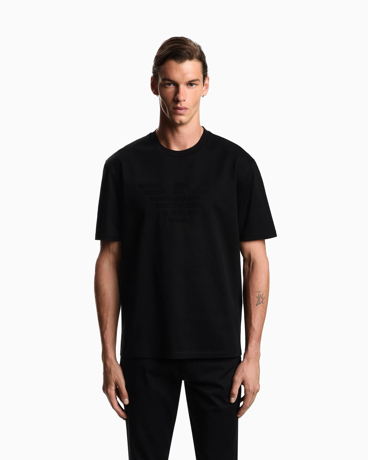 Intarsia jersey t-shirt in pure cotton with logo Essential