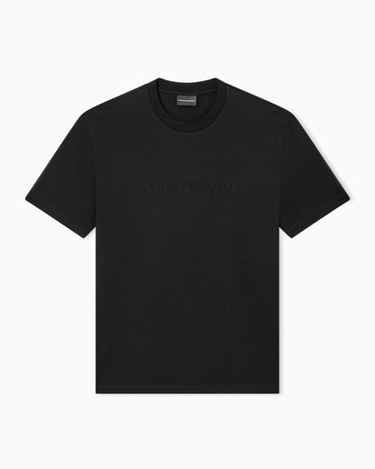 Intarsia jersey t-shirt in pure cotton with logo Essential