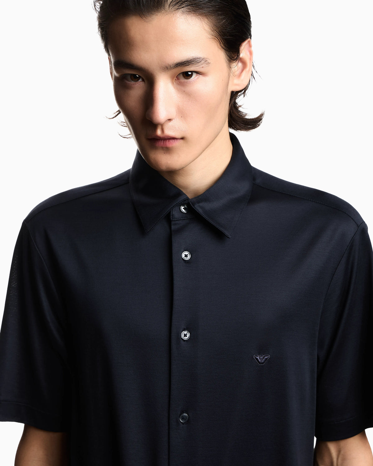 Slim fit lyocell jersey shirt with short sleeves Essential