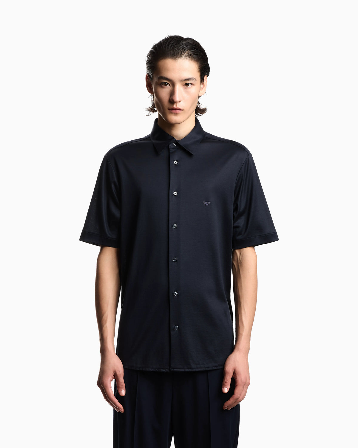 Slim fit lyocell jersey shirt with short sleeves Essential