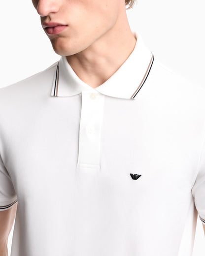 Slim-fit stretch piqué polo shirt with micro eagle