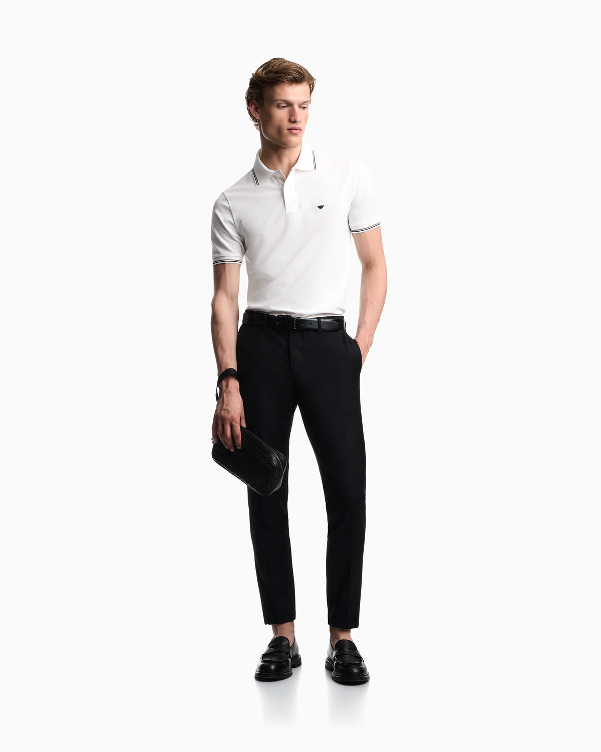 Slim-fit stretch piqué polo shirt with micro eagle
