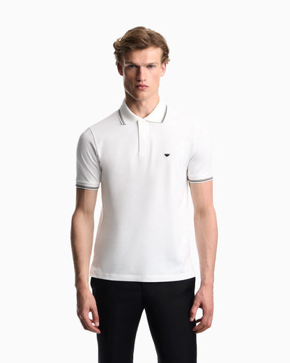 Slim-fit stretch piqué polo shirt with micro eagle