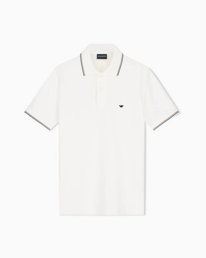 Slim-fit stretch piqué polo shirt with micro eagle