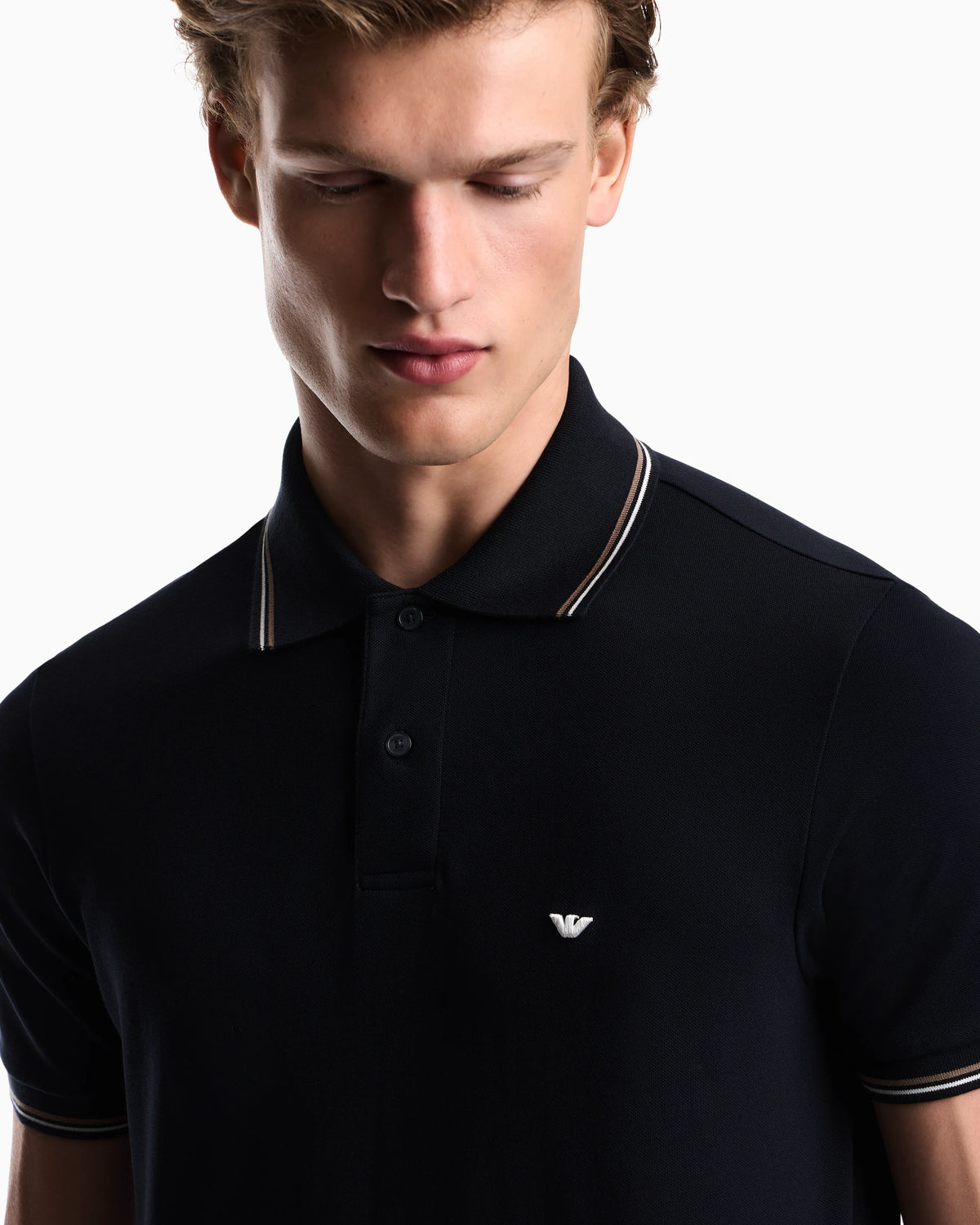 Slim-fit stretch piqué polo shirt with micro eagle