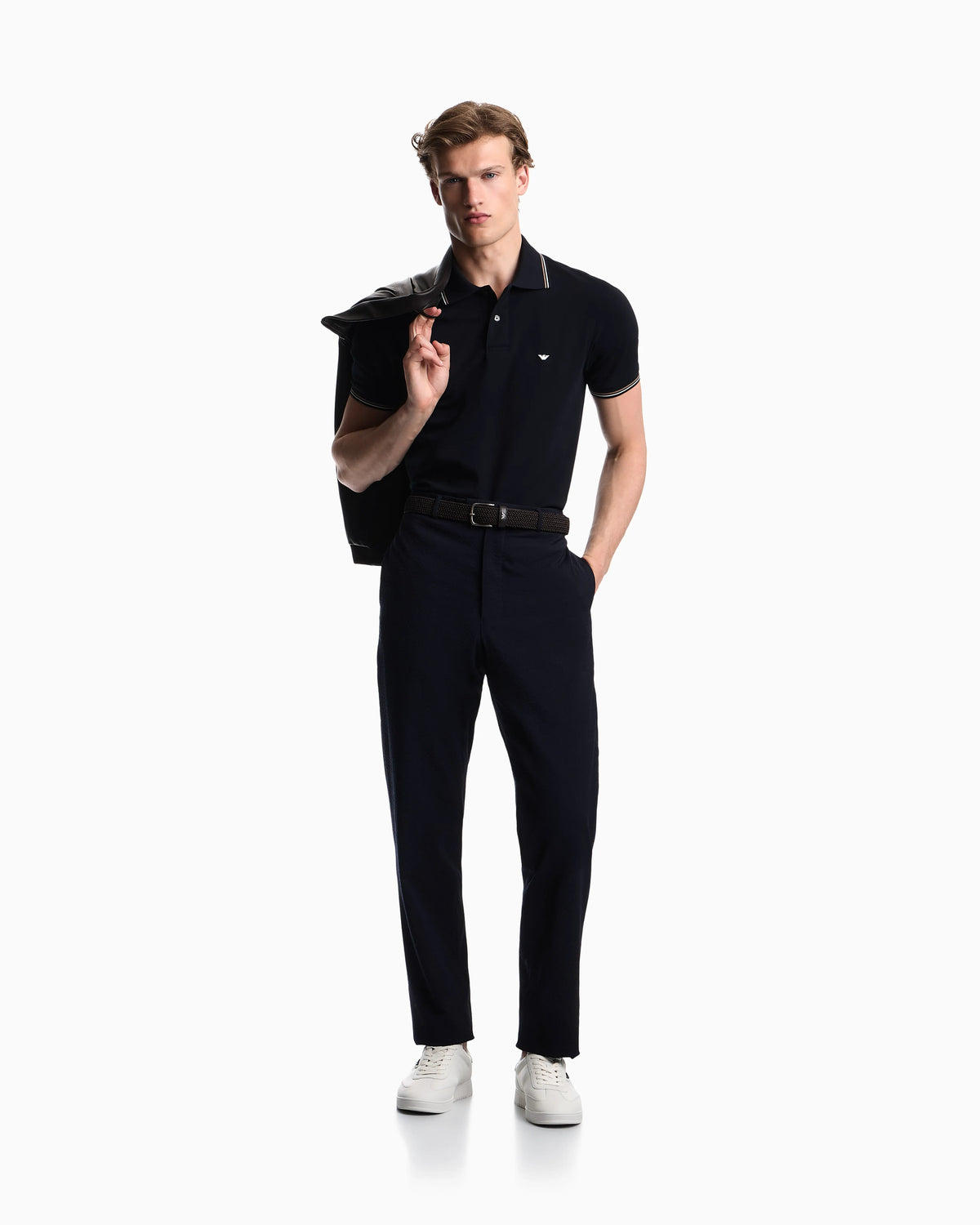 Slim-fit stretch piqué polo shirt with micro eagle