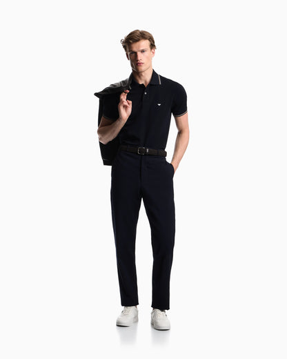 Slim-fit stretch piqué polo shirt with micro eagle