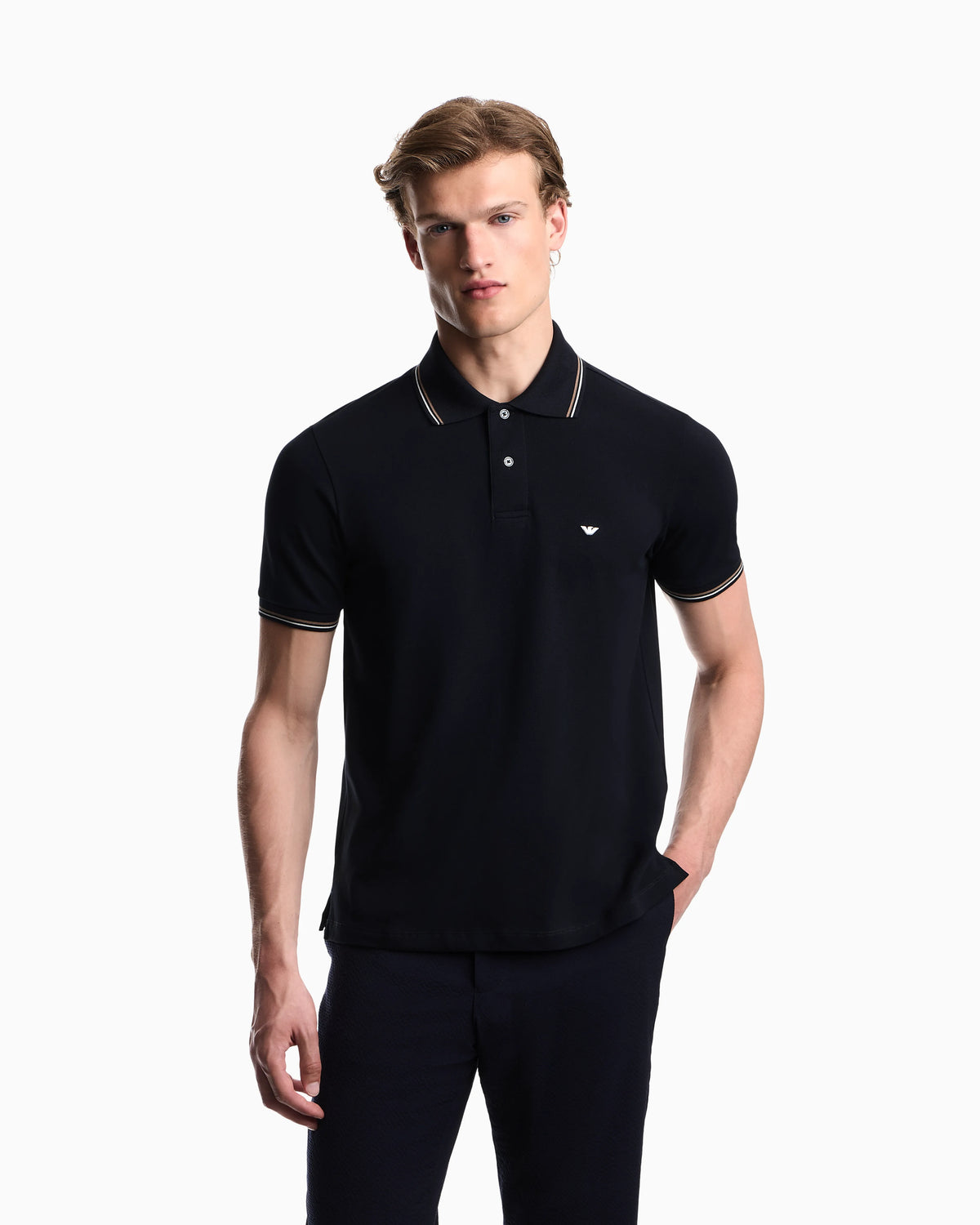 Slim-fit stretch piqué polo shirt with micro eagle
