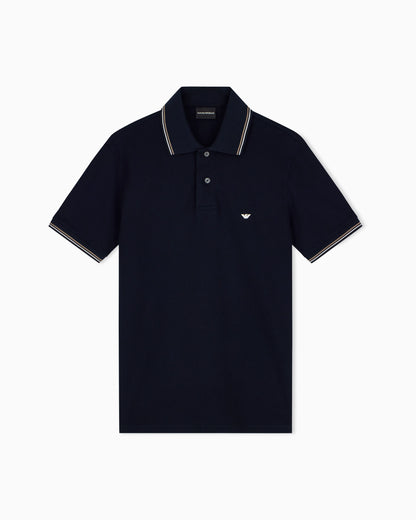 Slim-fit stretch piqué polo shirt with micro eagle