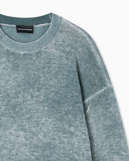 Printed, plain-knit virgin wool jumper
