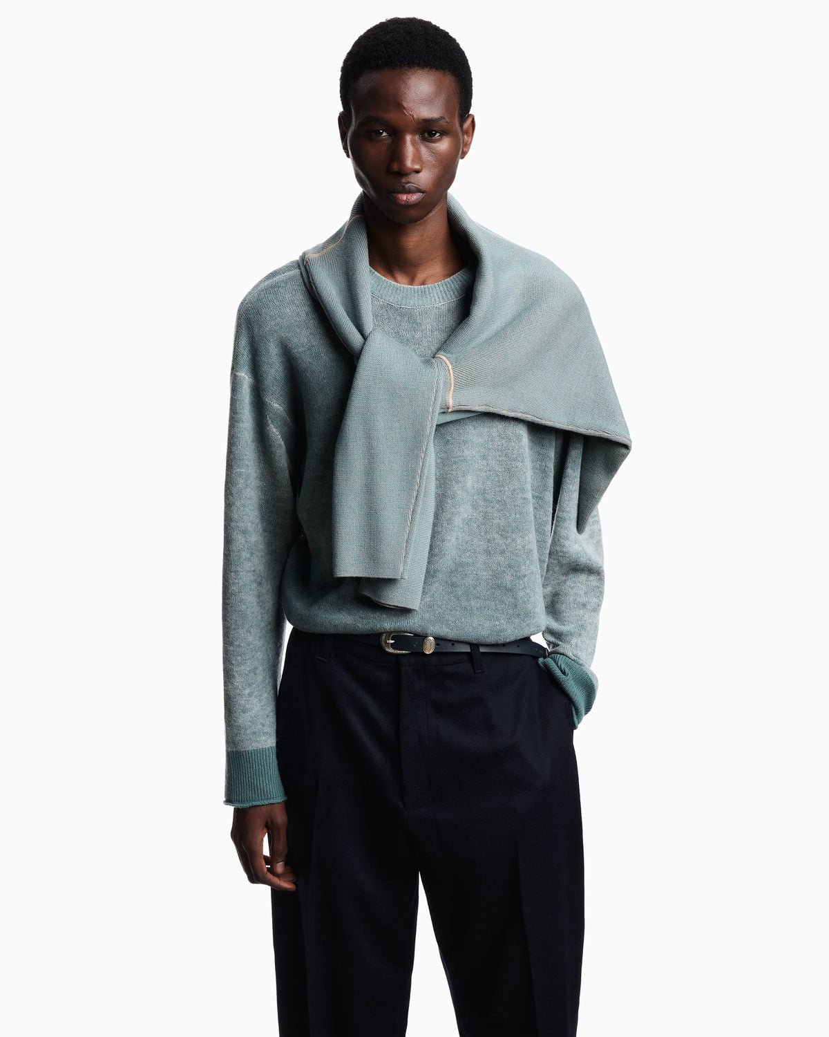 Printed, plain-knit virgin wool jumper