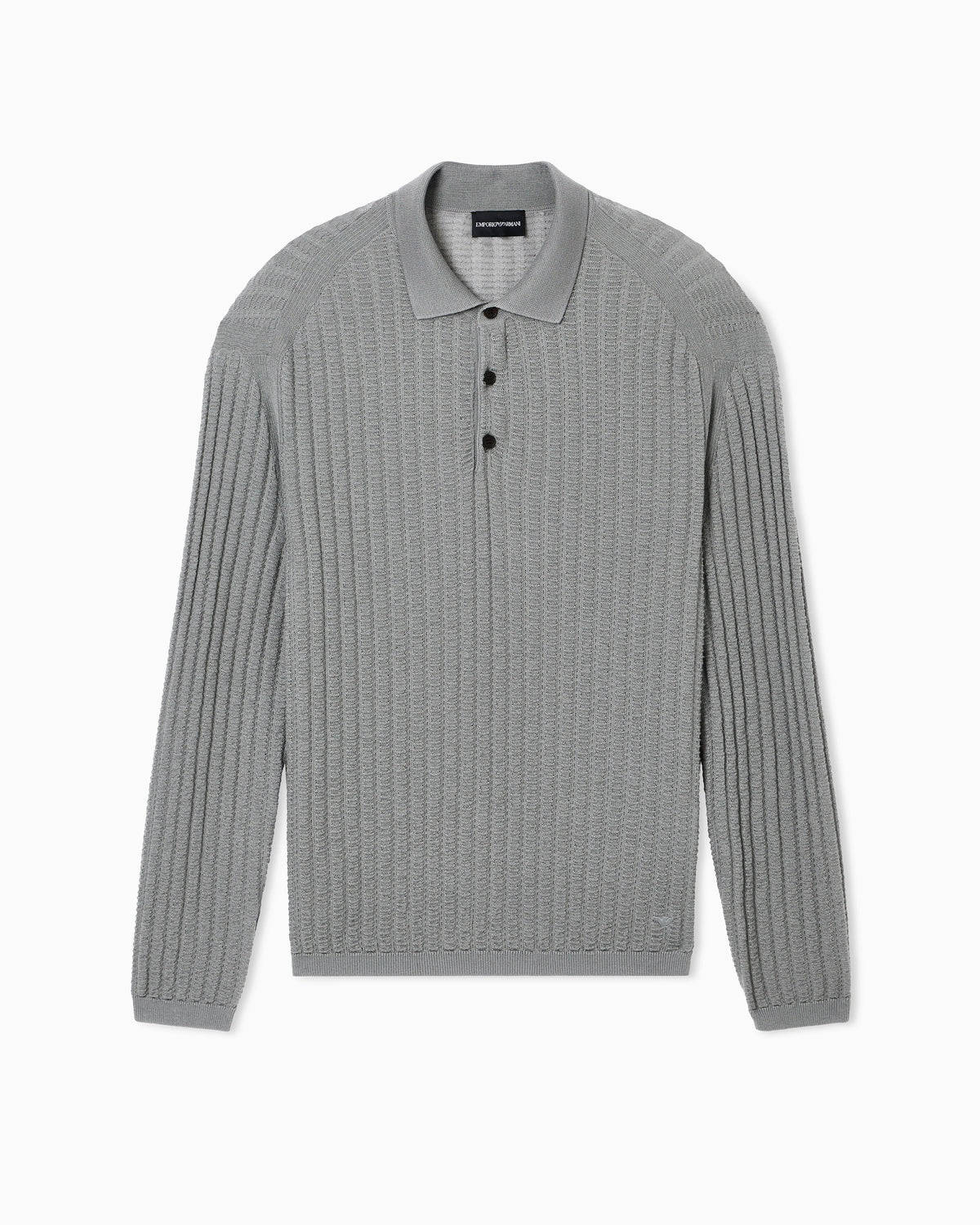 Wool and Lyocell-blend polo collar jumper in a patterned stitch