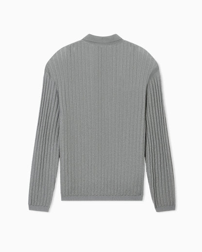 Wool and Lyocell-blend polo collar jumper in a patterned stitch