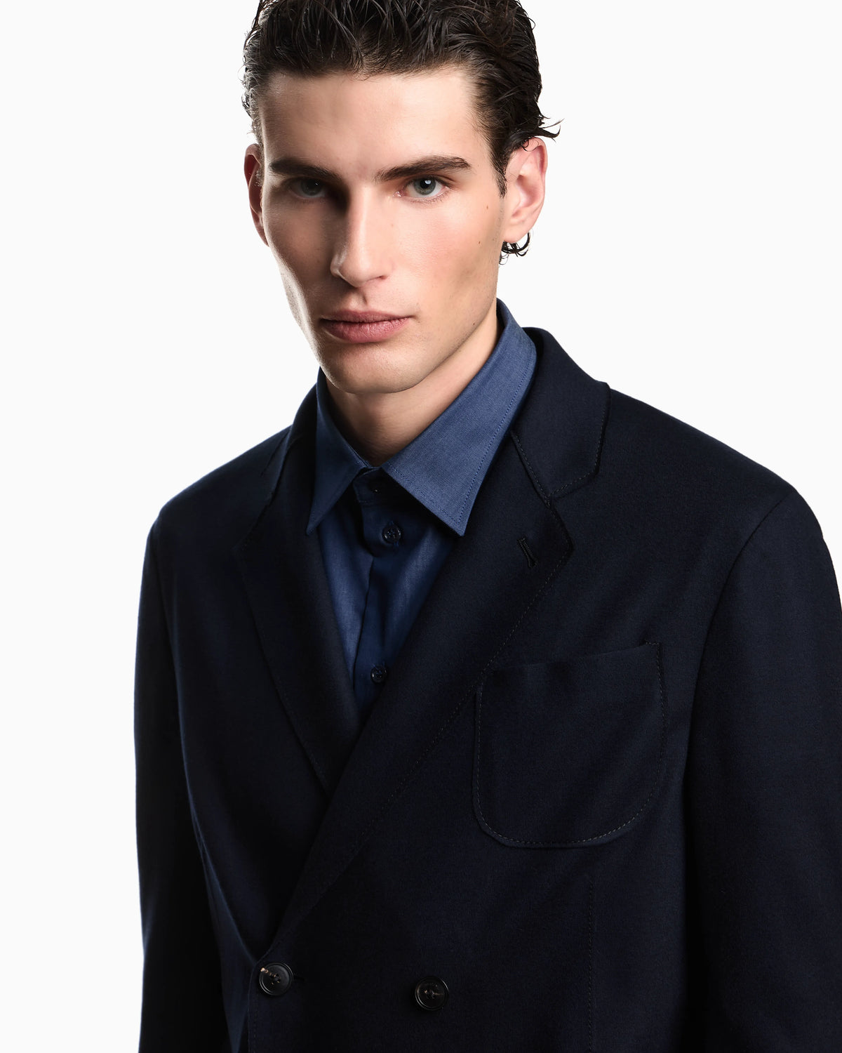 Double-breasted blazer in ultra-lightweight compact wool jersey