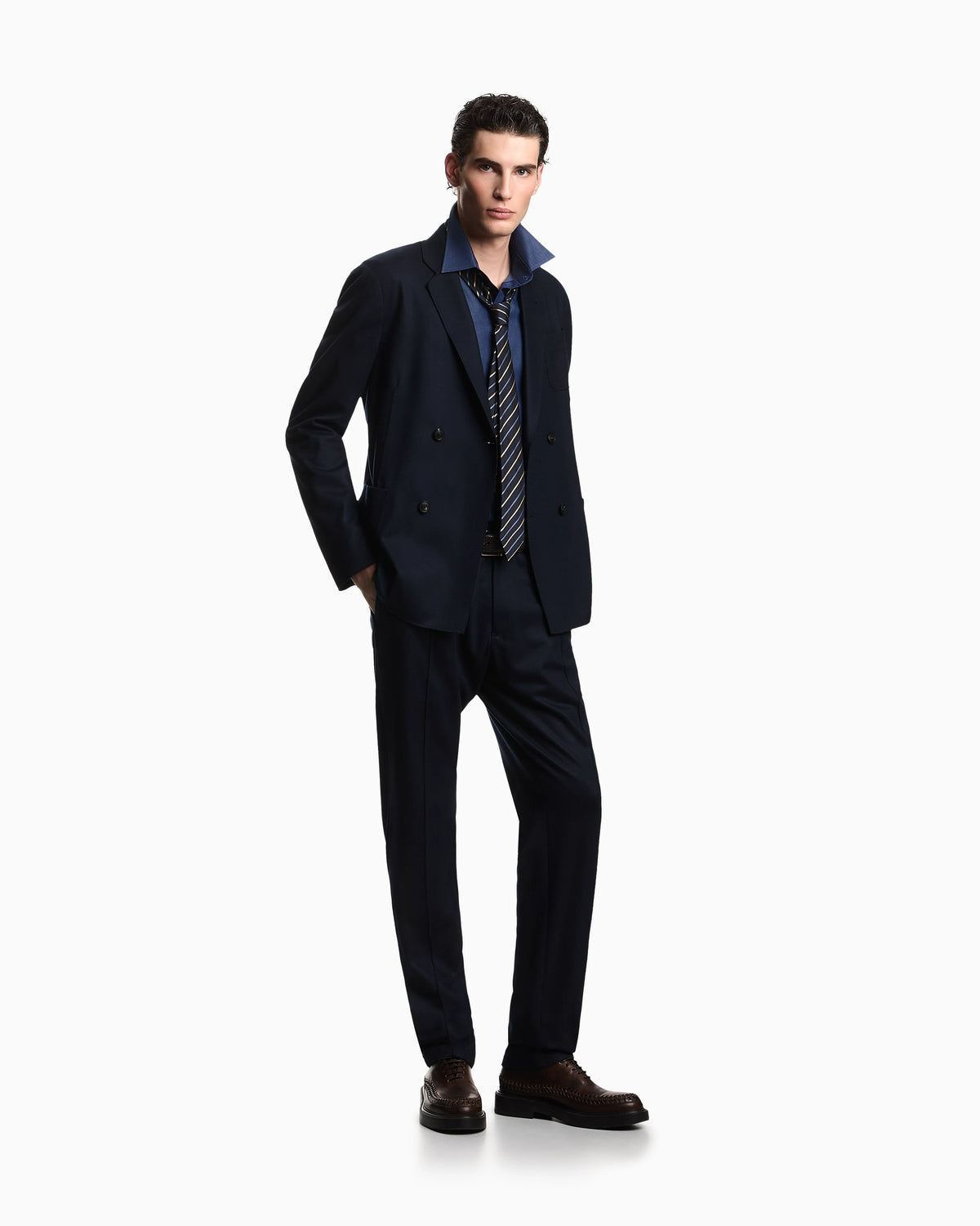 Double-breasted blazer in ultra-lightweight compact wool jersey