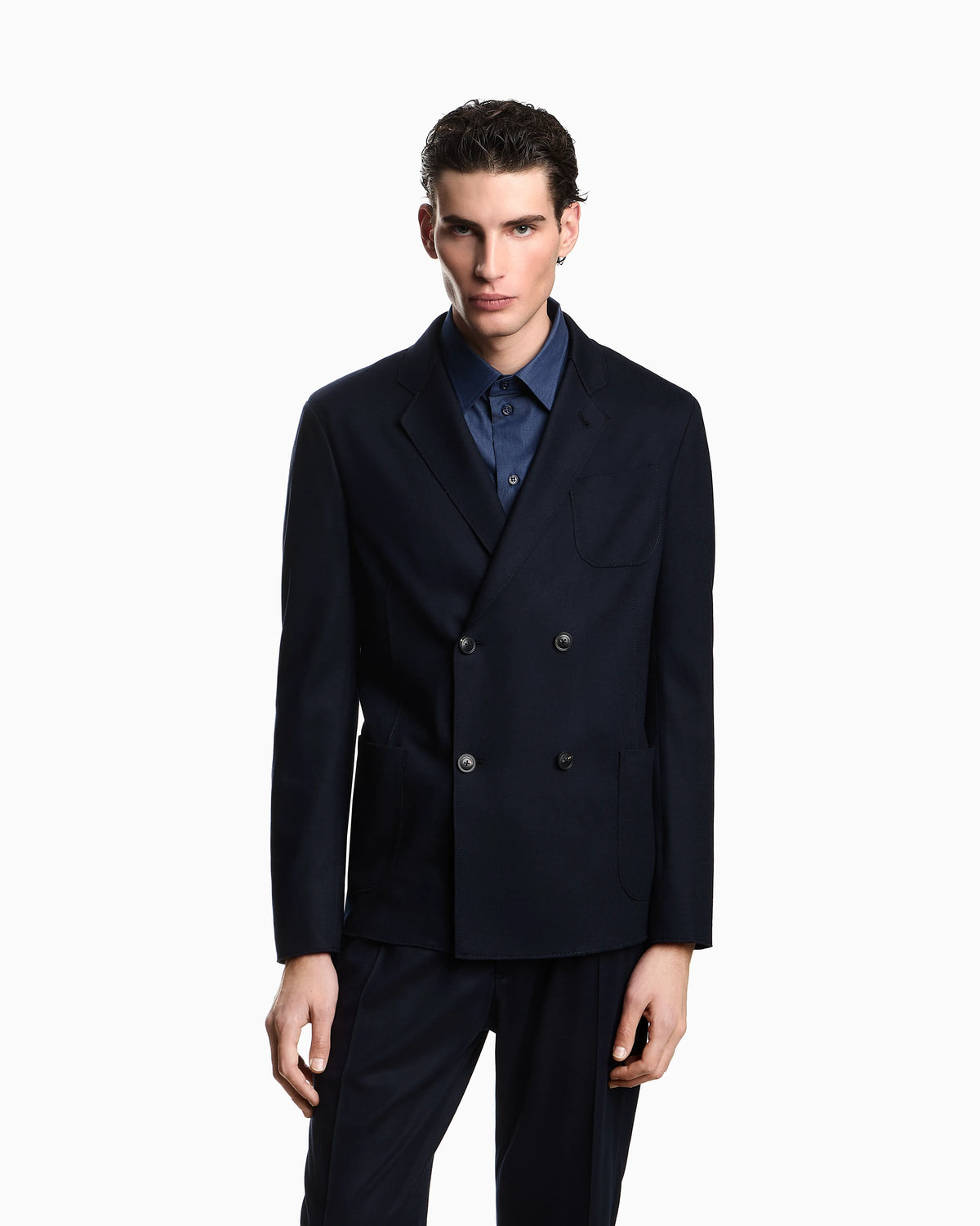 Double-breasted blazer in ultra-lightweight compact wool jersey
